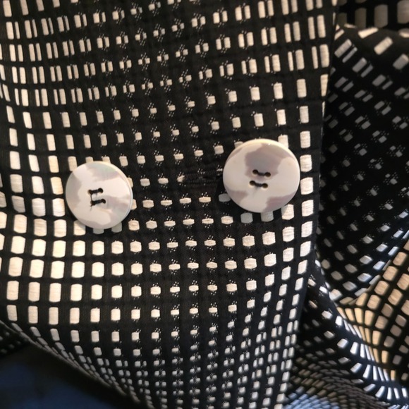 Escada‎ Silk Lapel Boxy Woven Jacket EU 44 US 12 Belt Loops No Belt Black White - Picture 4 of 16